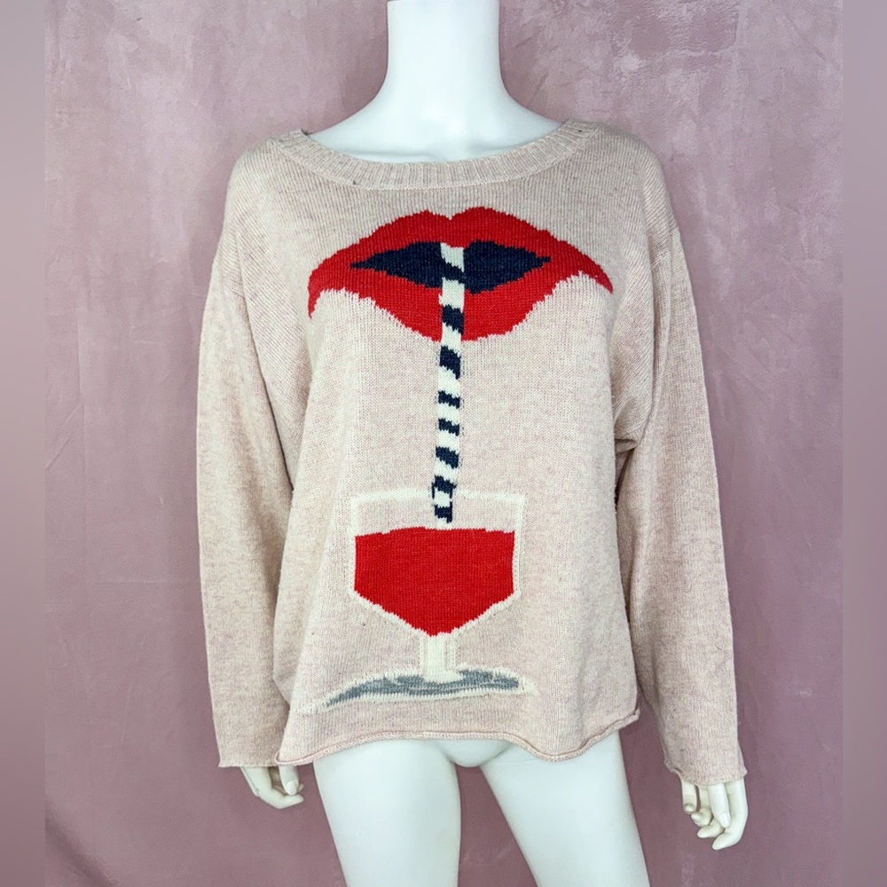 Wildfox Womens Wool Silk Blend Pink Cocktail Lips Sweater Size Small